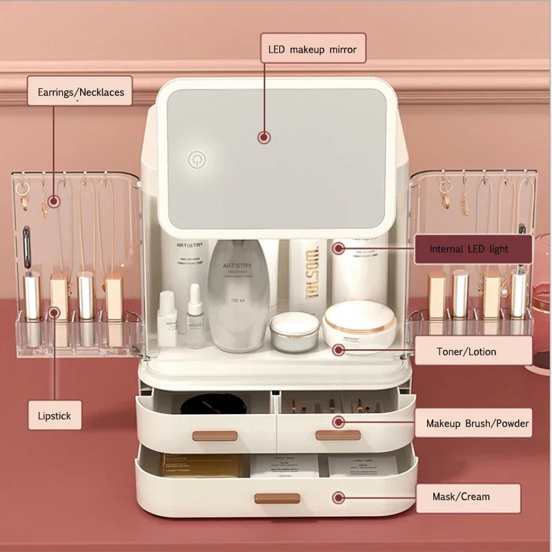 Organisateur Beauté: Routine Rapide, Miroir LED & Étanche